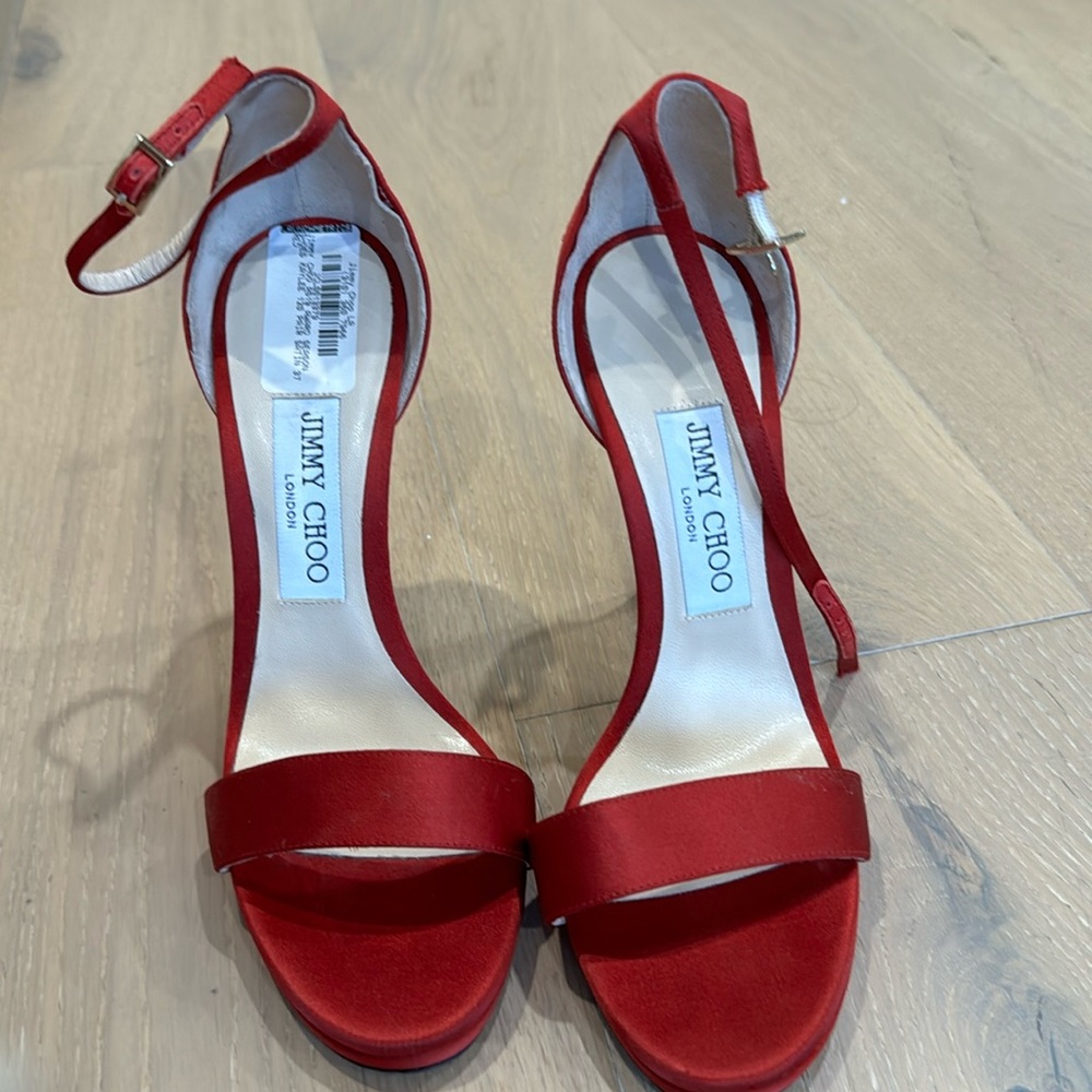 Red satin Jimmy Choo shoes! Used but gorgeous- great condition shoes!